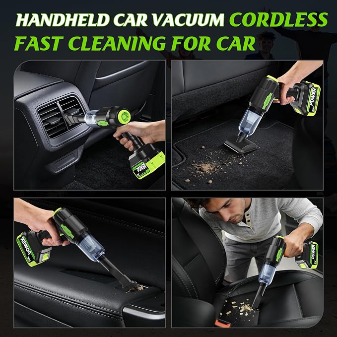 Cordless Car Vacuum Portable -Handheld Vacuum Cleaner 50000PA-High Power Suction & Blower for Car, Home, Office, Desktop, Keyboard,Pet Hair-2-in-1 Vacuum - with 2×4.0Ah Batteries
