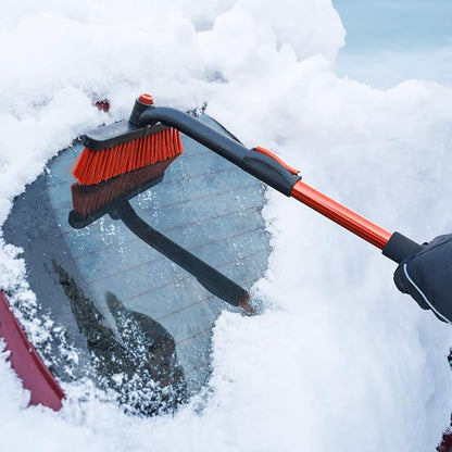 BDK Motor Trend Ice Scraper with Extendable Handle and Rotating Brush Head - Tough Rubber Grip Snow Brush/Broom/Frost Remover for Car and Truck Windshields/Mirrors, Winter Storm Survival Kits