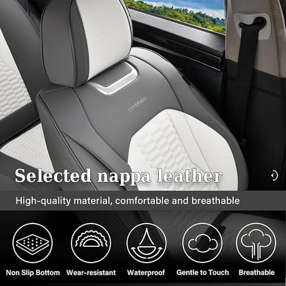Coverado Car Seat Covers Front Seats, Luxury Leather Seat Covers for Cars, Automotive Car Seat Covers Protector Universal Fit Most Sedans, SUVs, Pick-up Trucks Interior Accessories(Gary&White)