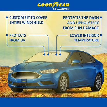 Goodyear Foldable Windshield Sunshade for Ford Fusion 2013-2020, Truck car Accessories, Sunshade Cover, Sun Shade Car Windshield, Window Sun Blocker - GY008256