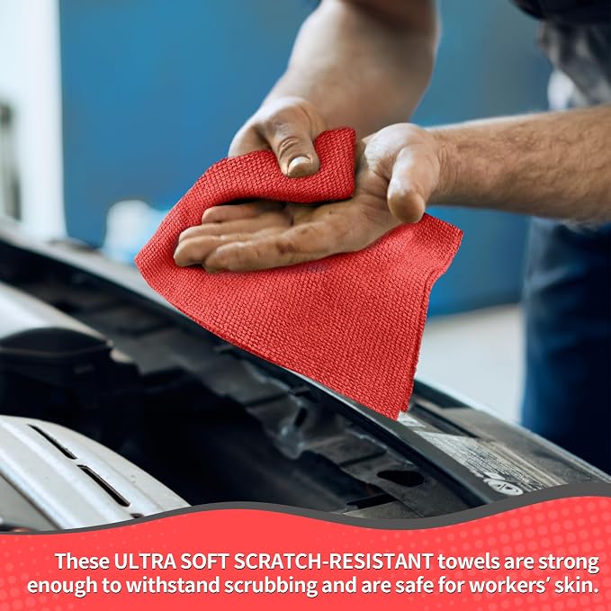 Shop Towels Rags, 100 Pack Microfiber Cleaning Cloth Bulk Absorbent Detailing Rags, Lint-Free Microfiber Towels for Cars, Mechanic, Shop, Garage & Housekeeping 11.5"*11.5" Red