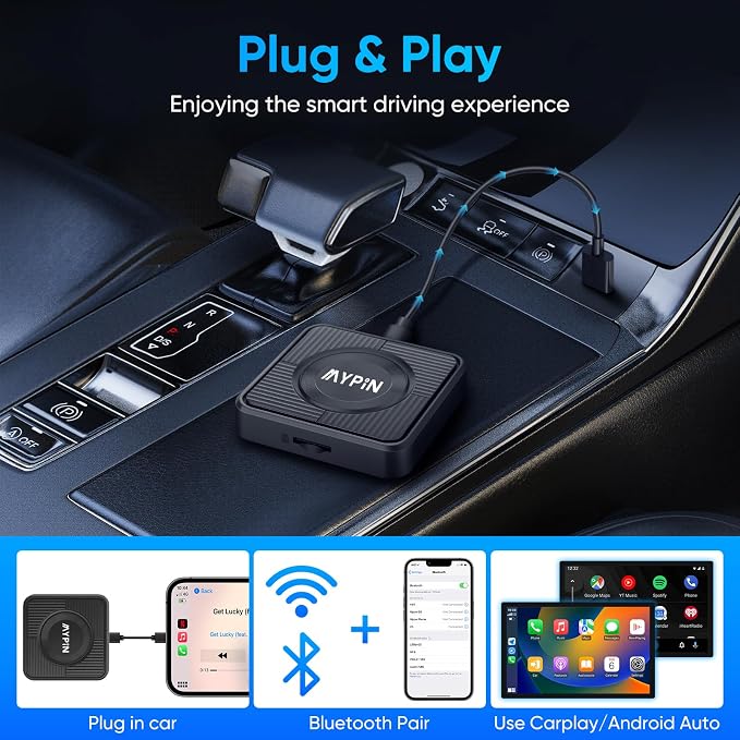 Upgraded Wireless CarPlay Adapter, 3-in-1 Wireless Carplay & Android Auto& Video Adapter, Support Netflix YouTube Support TF Card, Plug & Play, USB Type C, USB Type A Compatible with iPhone & Android