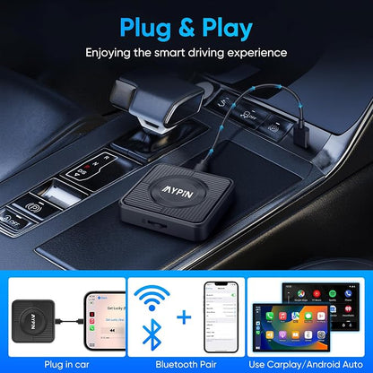 Upgraded Wireless CarPlay Adapter, 3-in-1 Wireless Carplay & Android Auto& Video Adapter, Support Netflix YouTube Support TF Card, Plug & Play, USB Type C, USB Type A Compatible with iPhone & Android