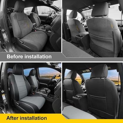Lolcar Tacoma Seat Covers Full Set for 2016-2023 Toyota Tacoma Double/Crew Cab SR,SR5,TRD Off Road,TRD Pro,TRD Sport,Limited Pickup,Fully Covered Waterproof Leather Car Seat Protector (Black/Gray)