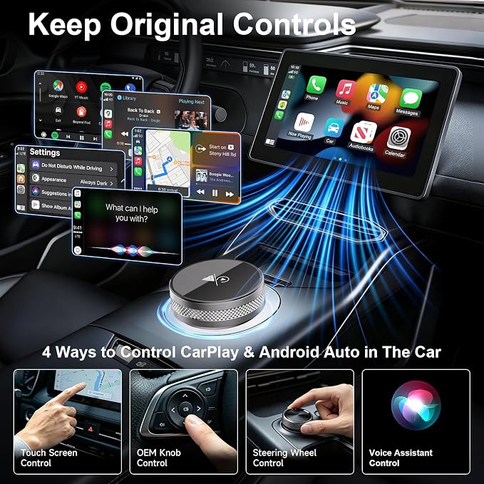 2-in-1 Wireless CarPlay & Android Auto Adapter, CarPlay Dongle Convert Wired to Wireless, Bluetooth & Wi-Fi, Plug & Play, Zero Latency, Compatible with USB/USB-C(Gray)