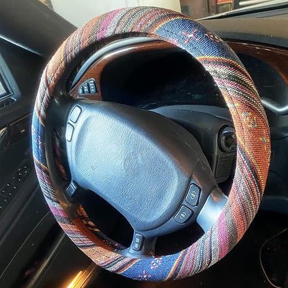 Boho Steering Wheel Cover for Women Men Baja Blanket Enthic Car Steering Wheel Cover Ethnic Car SUV Wheel Protector, Breathable, Anti-Slip, Odorless, Universal Fit 14.5-15 Inch