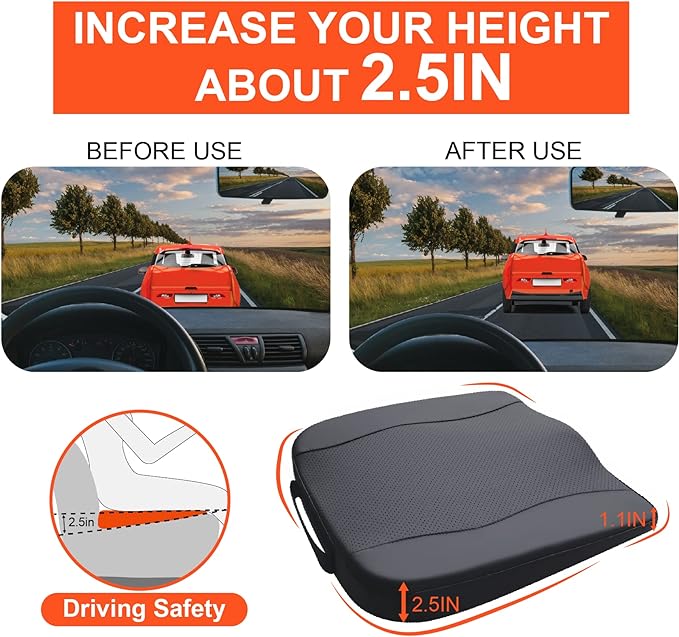 Lofty Aim Car Seat Cushion, Comfort Memory Foam Car Cushions for Driving - Sciatica & Lower Back Pain Relief, Driver Seat Pillow for Auto, Office Chair, Wheelchair - Classic Black