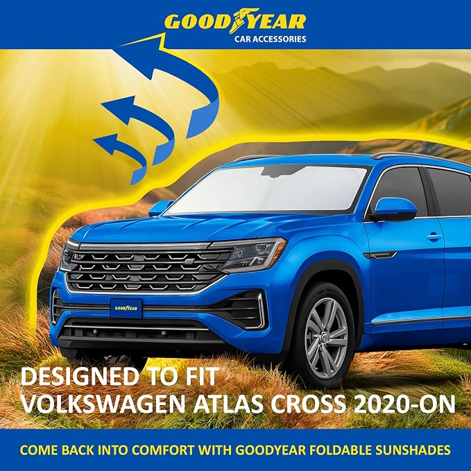 Goodyear Foldable Windshield Sunshade for Volkswagen Atlas Cross Sport 2020-2026, Car Accessories, Sunshade Cover, Sun Shade Car Windshield, Window Sun Blocker - GY008361