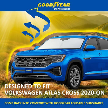 Goodyear Foldable Windshield Sunshade for Volkswagen Atlas Cross Sport 2020-2026, Car Accessories, Sunshade Cover, Sun Shade Car Windshield, Window Sun Blocker - GY008361