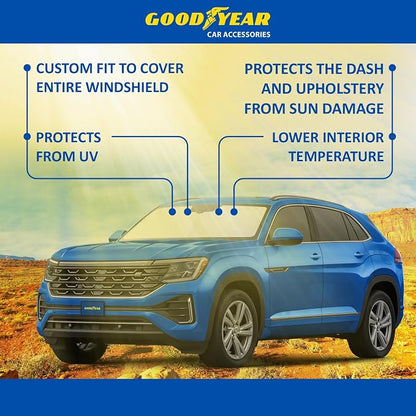 Goodyear Foldable Windshield Sunshade for Volkswagen Atlas Cross Sport 2020-2026, Car Accessories, Sunshade Cover, Sun Shade Car Windshield, Window Sun Blocker - GY008361