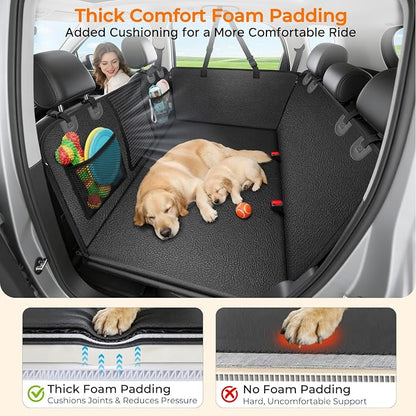 URPOWER Upgraded PU Leather Back Seat Extender for Dogs - Large Hard Bottom Dog Car Seat Cover Holds 550lbs, Waterproof Dog Hammock Pet Bed with High-Density Foam Non-Slip Backseat Protector