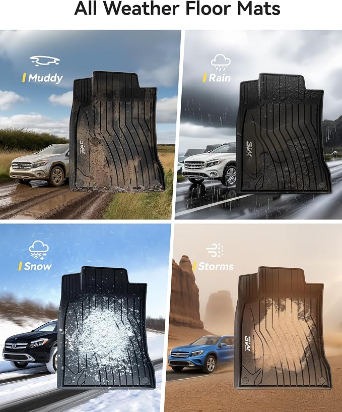 3W Floor Mats for Mercedes Benz GLA 2015-2020 250/45 AMG, TPE All Weather Custom Fit Floor Liner for Benz GLA Accessories 1st and 2nd Row Full Set Car Mats Easy Clean, Black