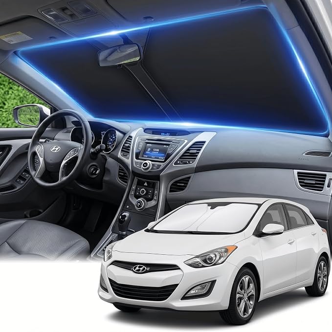 Windshield Sun Shade for Hyundai Elantra 2011-2016 Sunshade Front Window Shade Custom Fit Elantra Accessories Sun Visor Foldable Shade Blocks UV Rays Accessories