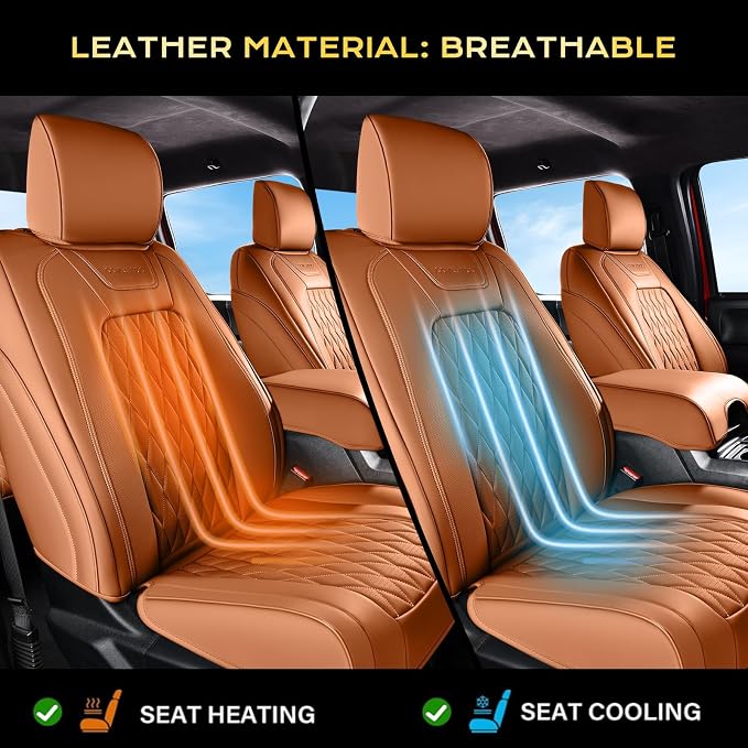 Coverado Premium Leather Front Seat Covers Waterproof Heavy-Duty Protectors Custom Fit for Ford F150 (2015-2026) F250/F350/F450 (2017-2026)-Orange, Stain-Resistant