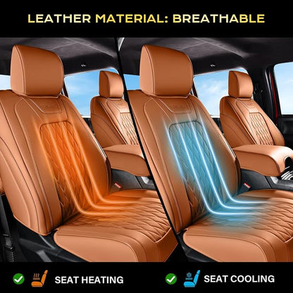 Coverado Premium Leather Front Seat Covers Waterproof Heavy-Duty Protectors Custom Fit for Ford F150 (2015-2026) F250/F350/F450 (2017-2026)-Orange, Stain-Resistant