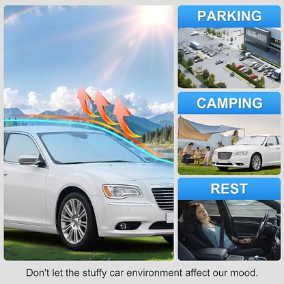 Custom Fit Windshield Sun Shade for Chrysler 300 300C 2011-2026 | Custom Fit Windshield Cover, Blocks UV Rays, Double-Layer Heat Shield, Durable Frame, Easy Fold & Storage