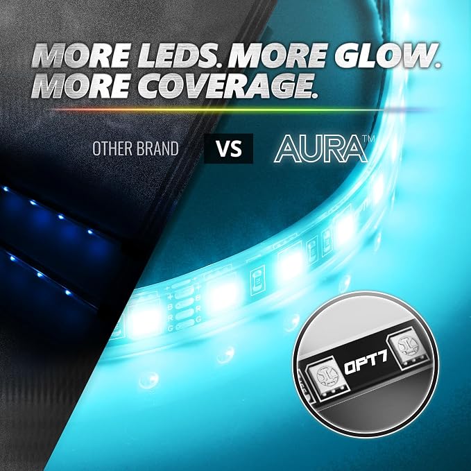 OPT7 Aura Pro Interior Car Lights with App & Remote Control, Multicolor Change, Music Sync Inside Ambient Lighting Kit, Car SUV Van Under Dash Decor, 12V Charger Adapter, 4PC Single Row LED Strip
