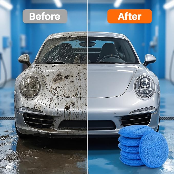 Microfiber Wax Applicator Pads, Car Wax Applicator with Finger Pocket, Buffing & Detail Polishing Foam Pads for Car Cleaning and Fine Polishing (5 inch, 12 Pack)