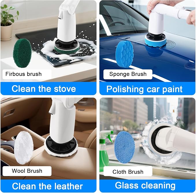 Electric Spin Scrubber Replacement Brush Heads Set, 8 Pieces, Multiple Brushes for Bathroom,Kitchen,Glass, Leather, Car Cleaning