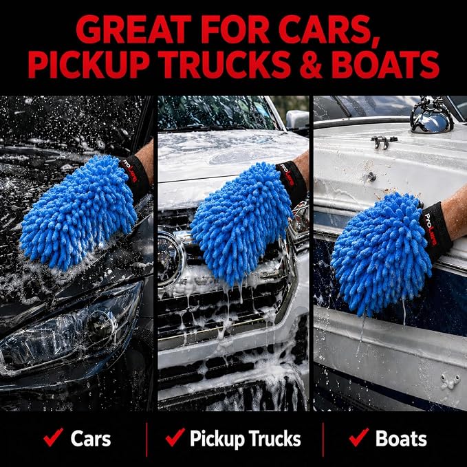 Microfiber Car Wash Mitt 2 Pack, Chenille Scratch-Free Wash Gloves, Ultra Soft, Highly Absorbent, 7.1” x 10.2”, Lint-Free, Reusable Auto Cleaning Mitt (Blue)