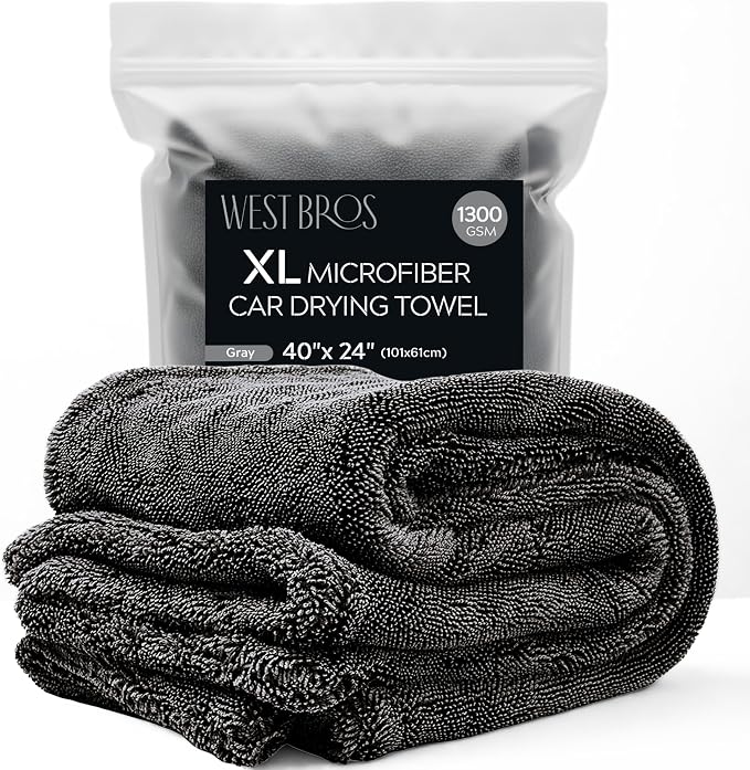 XL Car Drying Towel, 1300 GSM Professional Car Towel with Double Twisted Loop, Car Drying Towels Extra Large Super Absorbent, Microfiber Drying Towels for Cars, Trucks, SUVs - 40"x24", Gray