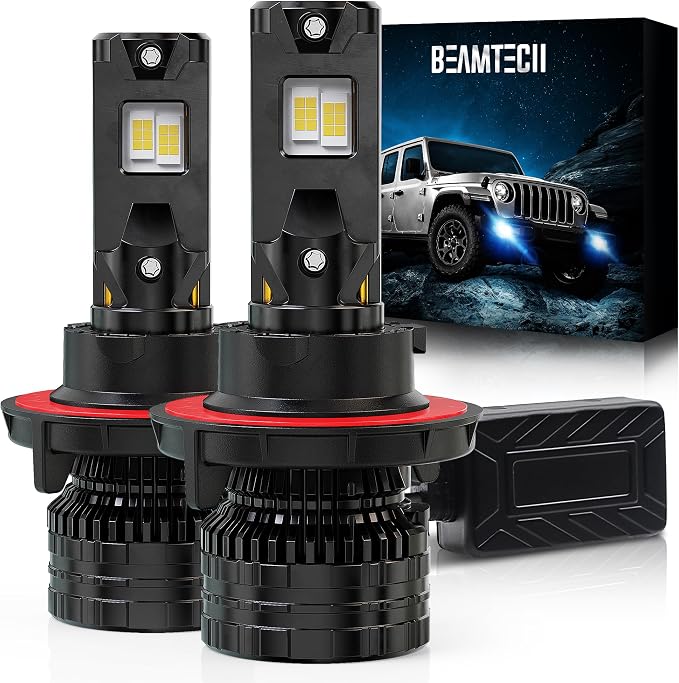 BEAMTECH H13/9008 Bulbs, 900% Brighter Canbus Ready 6500K White Light or Fog Light, 2 Bulbs.
