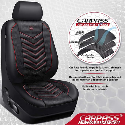 CAR PASS 3D Foam Mesh Leather Car Seat Covers Front Seats, Breathable Front Seat Cover for Cars, Comfortable Universal Fit for SUV Truck Sedan Automotive Anti-Slip Airbag Compatible, Black and Red