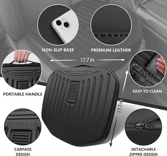 CAR PASS Leather Car Seat Cushion, Comfortable Memory Foam Seat Cushions for Driving Waterproof Adult Booster Seat Cushion for Cars, Truck Driver Automotive SUV Office Chair, Hand-held, 3 Inches Black