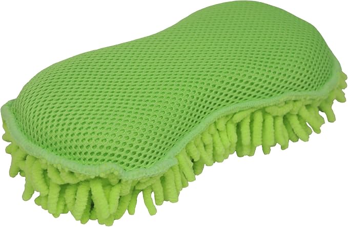 Eurow Detailer’s Preference Microfiber Car Wash Sponge for Auto Detailing, RV, Boat, Motorcycle, Double-Sided with Chenille and Scour Scrubber, Scratch-Free, Lint-Free, Super Absorbent, Reusable