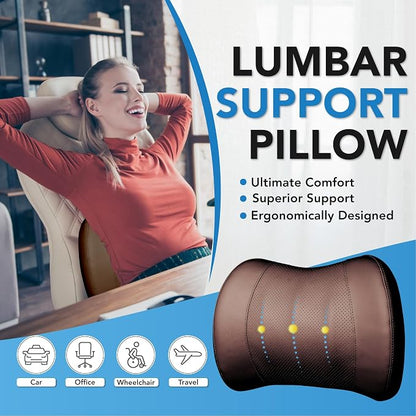 Lofty Aim Lumbar Support Pillow for Car, Memory Foam Lumbar Pillow for Lower Back Pain Relief - Back Cushion for Driving, Chair Support for Car-Office Chair, Wheelchair - Classic Brown