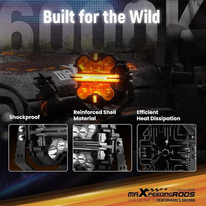 maXpeedingrods 7 inch LED Off Road Lights 332W, 7 RGB Colors LED Light Bar, Auxiliary Driving Pod Lights, w/ 270°Side Shooter and Black Covers Spot Light for Jeep SUV Pickup ATV