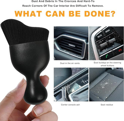 2 PCS Car Interior Detailing Brush, Curved Car Interior Cleaning Brush with Ultra Soft Bristles & Dust Cover, Scratch-Free Auto Dusting Brushes for Dashboard AC Vent Leather (Black)