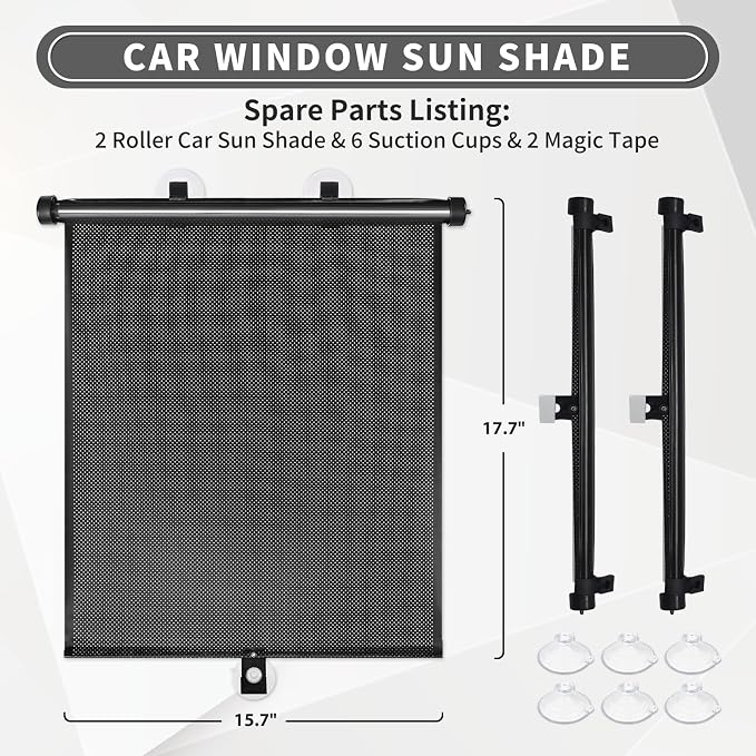 Sfee Car Window Shade for Side Windows, 2 Pack Sun Shade Retractable for Car Blocks Heat and UV Rays Glare Protection Roller Sunshade Visor for Baby, Kids, Pets, Passengers