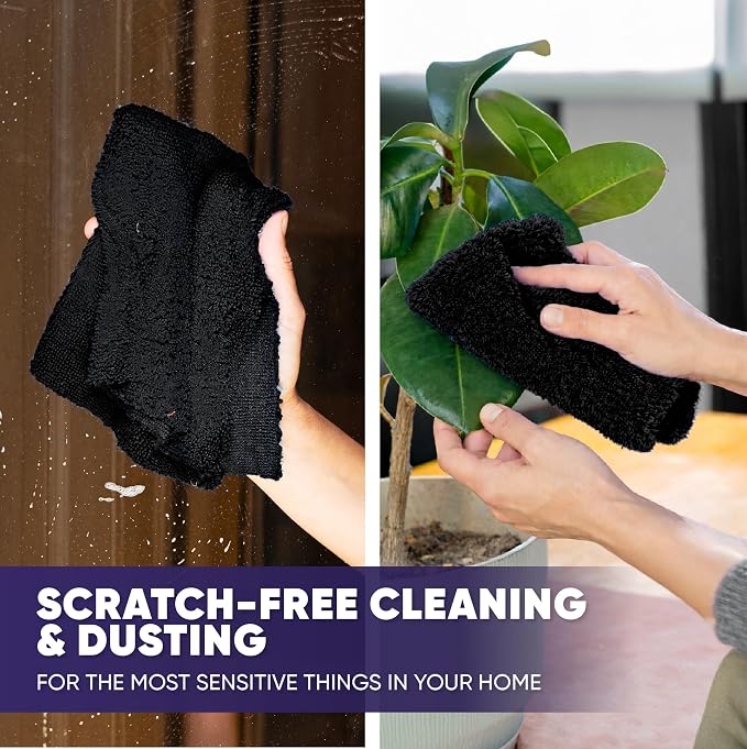 Microfiber Wholesale Pronto Cloths, Dual-Sided Microfiber Cleaning Towels, Soft Plush & Scrub Cloths for Dusting, Scrubbing, Kitchen, Windows & Car Detailing, Absorbent Bulk 50-Pack Black