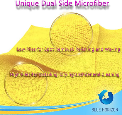 Blue Horizon Microfiber Cleaning Towels, Pack of 24, Ultra Soft Plush Washcloth, All Purpose Premium Microfiber Detailing Cleaning Cloths Reusable Shop Towels (16" x 16", Yellow)