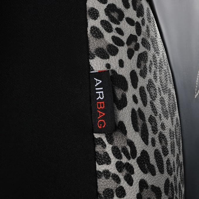 Flying Banner Butterfly car seat Covers ful Set Fashion Universal Lady Woman Female Rear Bench Split Colorized (Full Set - Faux Leather, Leopard Gray)