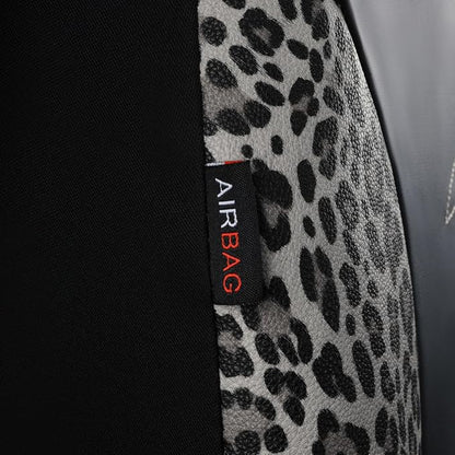 Flying Banner Butterfly car seat Covers ful Set Fashion Universal Lady Woman Female Rear Bench Split Colorized (Full Set - Faux Leather, Leopard Gray)