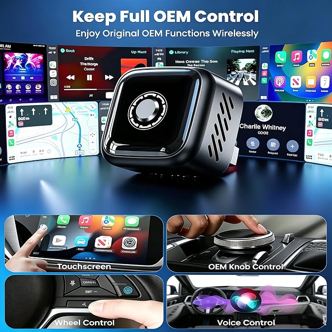 Wireless CarPlay Adapter, Low Latency Dongle for iPhone 15/14/13, Plug & Play, One-Click Switch,5s Auto Reconnect, Seamlessly Switches Between Two Phones Stable Connection, Compatible with 2018+ Cars
