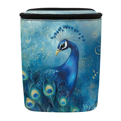 Talayituse Blue Peacock Print Car Trash Bin, Large Size Auto Trash Can Adjustable Portable Garbage Can with Lid, Vehicle Hanging Bag for Headrest Front Back Seat