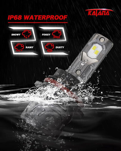 Katana 9007/HB5 Bulbs, 6500K White 400% Brightness High/Low Beam Plug and Play Mini Size Fog Light Bulb of 2