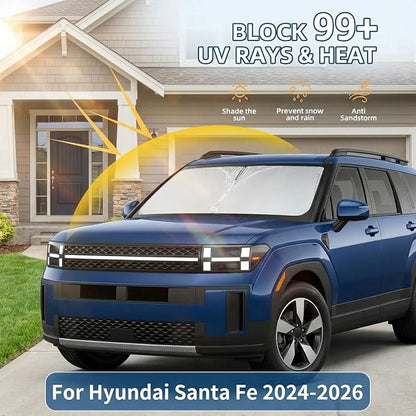Windshield Sun Shade for Hyundai Santa Fe 2024 2025 2026 Sunshade Front Window Shade Custom Fit Santa Fe Accessories Sun Visor Foldable Shade Blocks UV Rays Accessories