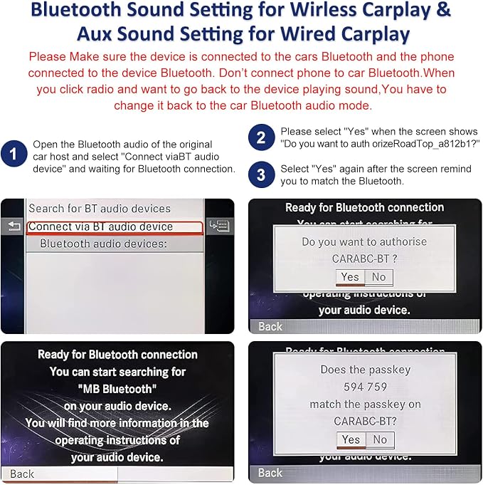 Road Top Wireless CarPlay Android Auto Adapter for Mercedes-Benz NTG4.5 | For C/E/GLK/ML/CLA/GLA 2012-2015, NTG4.5 System, Plug & Play Retrofit Module, Bluetooth, Siri, Mirror Link