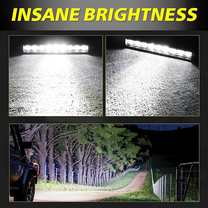 12 Inch Single Row Light Bar Kit 63W OSRAM LED | Slim LED Light Bar w/ Wiring Harness Black Cover Combo Off Road Driving Bumper Lights for UTV ATV SUV Trucks Pickup Can-am