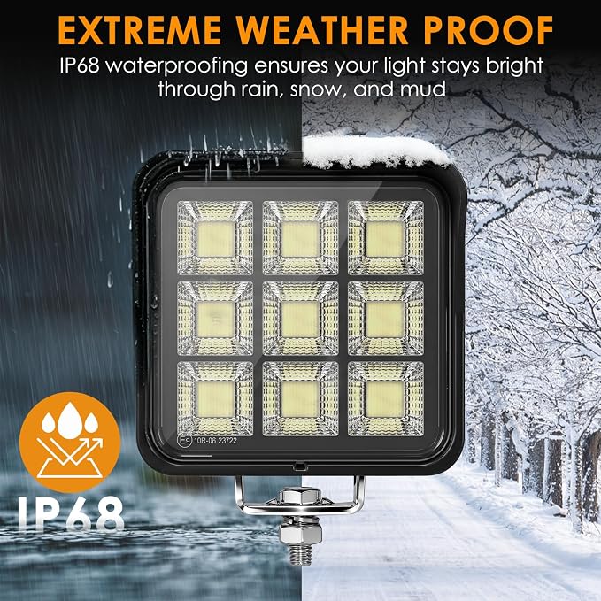 4.8Inch 288W 22000LM LED Tractor Light Bars, IP68 Waterproof Shockproof 12/24V LED Work Lights for Truck, 150° Flood Beam Off Road Light Bar for UTV ATV SXS and Heavy-Duty Equipment, 2PCS