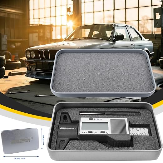 GODESON Digital Tire Tread Depth Gauge, Solar & Battery Power,1" / 25.4mm Range, Inch/MM Display, Black Universal Tire Wear Depth Gauge for All Vehicles (Car, Truck, SUV)