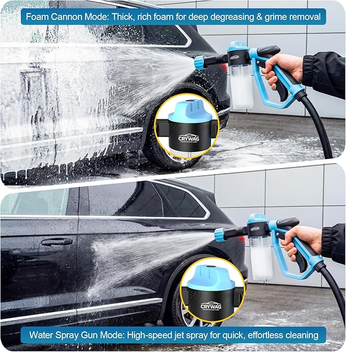 Car Wash Foam Gun for Garden Hose, Foam Cannon Kit with Microfiber Wash Mitt, Extra Nozzle, 3 Spray Modes & 50% Higher Water Pressure, Hose Foam Blaster for Cars, Trucks, RVs, Motorcycles
