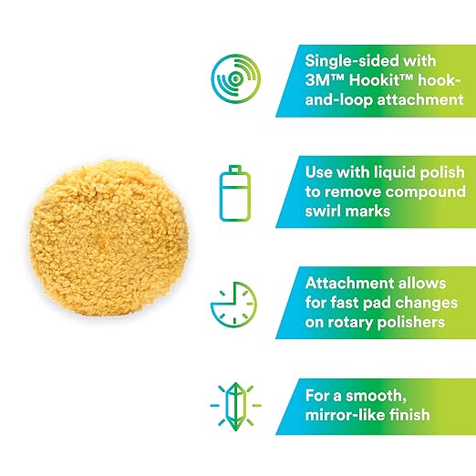 3M Wool Polishing Pad (05713) for Boats, Cars, Trucks and RVs – Single-Sided – 9 Inches, Yellow (Pack of 6)