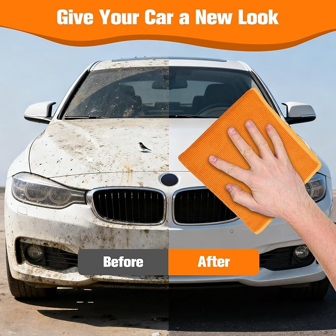 Clay Towel 12 x 12 Inch, Orange Clay Bar Towel for Auto Detailing Microfiber Car Cloth Cleaner Automotive for Car Detailing