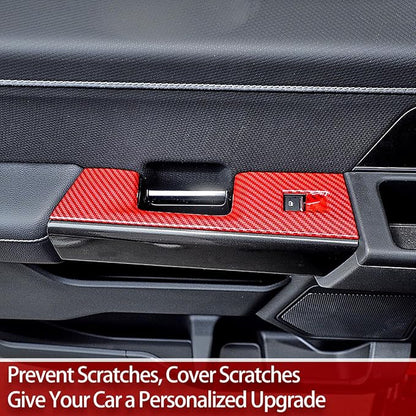 GZXinWei Interior Upgrade Accessories Door Armrest Window Control Switch Panel Trim Cover Sticker for 2021 2022 2023 2024 2025 2026 Ford F150 Red Carbon Fiber Grain