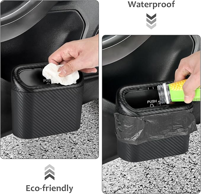 Accmor Car Trash Can with Lid, 2 Pack Mini Vehicle Trash Bin, Small Car Dustbin Garbage Organizer Holder with 2 Roll Trash Bag, Portable Hanging Leakproof Auto Storage Bag Container